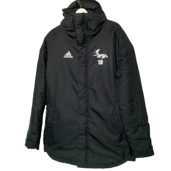 Adidas Garneau Stadium Jacket Men Medium Black Coat Coach Parka Moose 18 Soccer - Picture 1 of 16